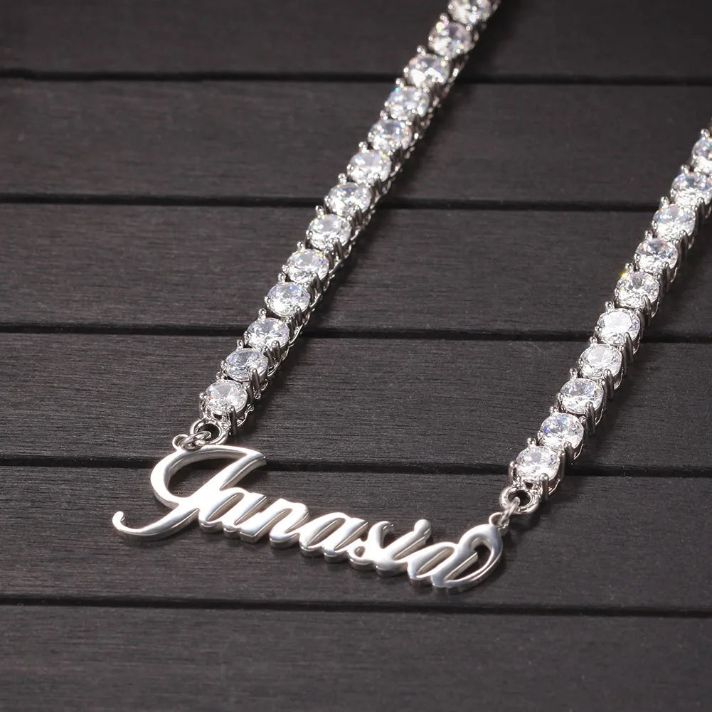 Stainless Steel Name Necklace Custom Letters With 5mm CZ Tennis Chain Full Zircon Gift DIY HipHop Jewelry