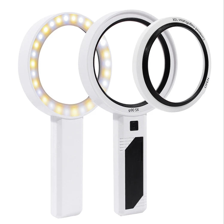 20x Handle Magnifying Glass with Light 3 Color Light Adjustable Reading Magnifier Glass