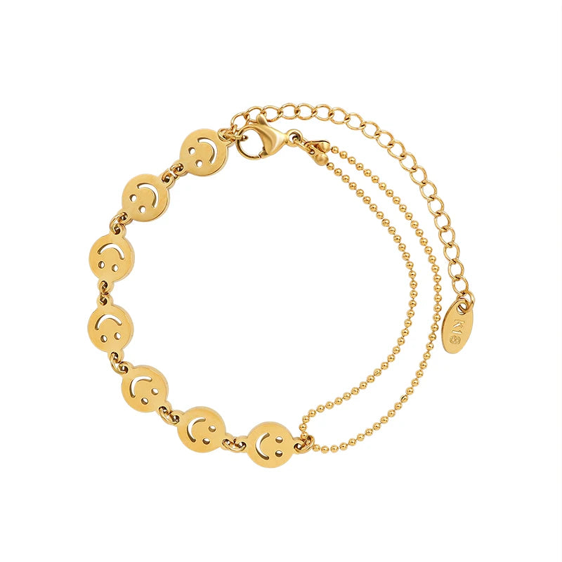 Europe and the United States Ins Niche Design Sense Double Chain Smile Face Bracelet Women's Christmas Ornament