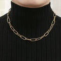 INS Minimalist Stainless Steel PVD Plating 7*17mm Gold Plated Link Paperclip Chain Necklace