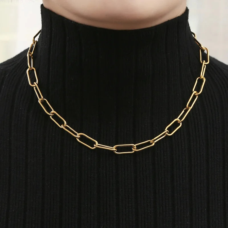 INS Minimalist Stainless Steel PVD Plating 7*17mm Gold Plated Link Paperclip Chain Necklace