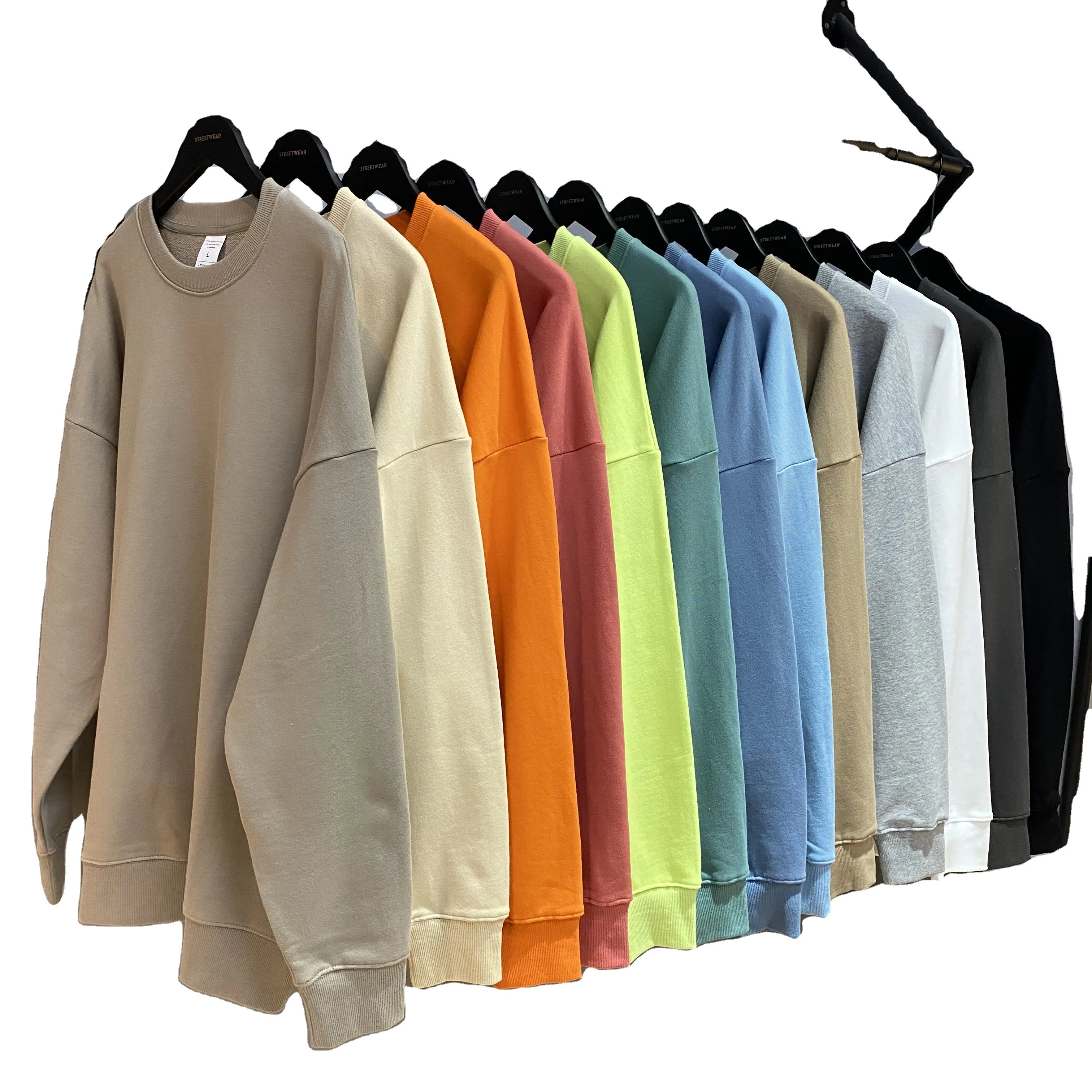 2021 Autumn 100% Cotton French Terry Breathable Oversized Couple Hooded Sweatshirt Set Unisex Solid Pullover Top