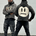 Custom Cropped Raw Hem Streetwear Hoodie Letter French Terry Embroidered Patch Distressed Applique Acid Wash Hoodie Men