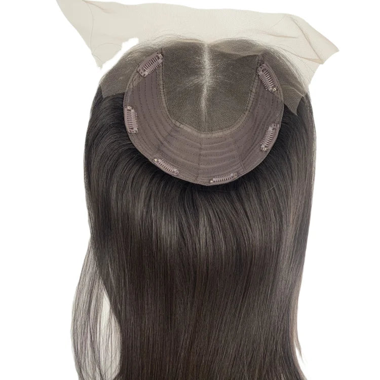 16-Inch Chinese Remy Virgin Hair Hand Tied 130% Density Transparent Lace Front Women's Straight Jewish Wig Topper