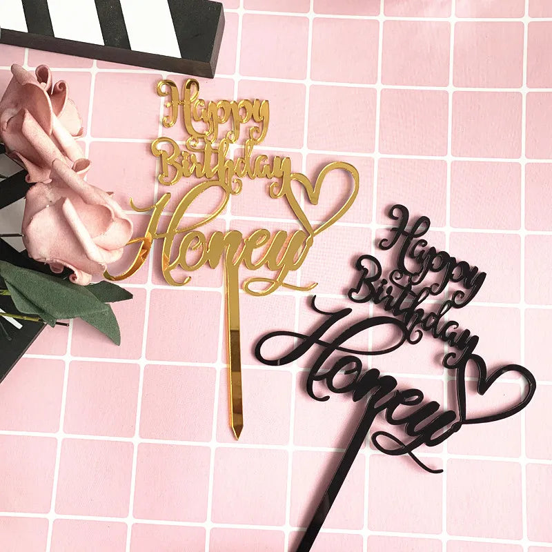 Wholesale Fancy Acrylic Cake Card Luxury Letter "happy Birthday Honey" Cake Topper Birthday Cake Decoration