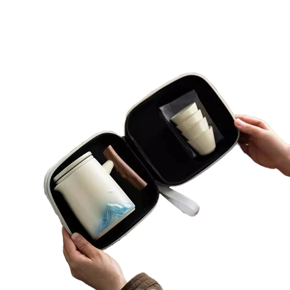 Kiln Travel Tea Set Portable Outdoor Camping Teapot and Four Cups European Design for Express Ceramic Coffee Kung Fu Sets