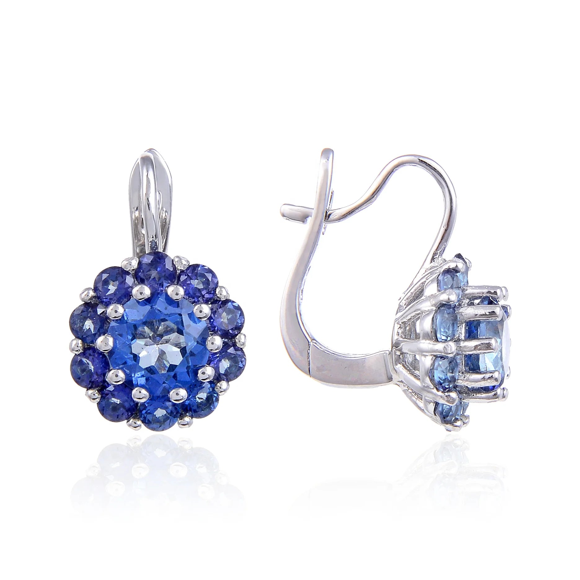 Abiding Jewelry Custom Luxury Multi Gemstone Mystic Quartz Iolite Blue 925 Sterling Silver Flower Shape Earrings for Women