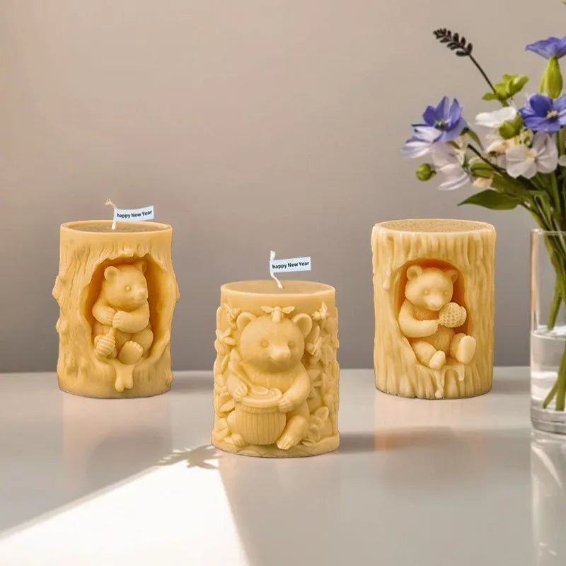 Bear Scented Candle Mold Honey Three-dimensional Bear Honeycomb Diffuser Stone Animal Silicone Mold