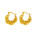 Latest New Arrival High Quality CastingTwisted Texture Chunky  Hoop Earring Hypoallergenic Waterproof Gold Plated Earrings Mujer