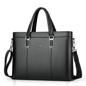 New Retro Men Solid Color Bag Faux PU Leather Briefcase Large Capacity Tote Shoulder Bag Large Casual Business Laptop Briefcase