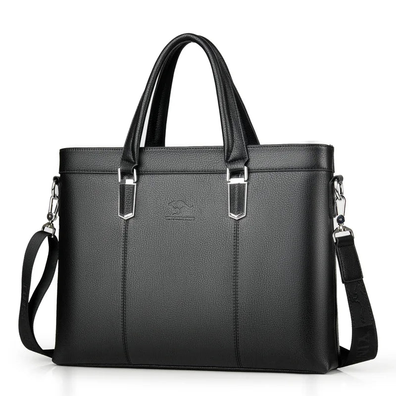 New Retro Men Solid Color Bag Faux PU Leather Briefcase Large Capacity Tote Shoulder Bag Large Casual Business Laptop Briefcase
