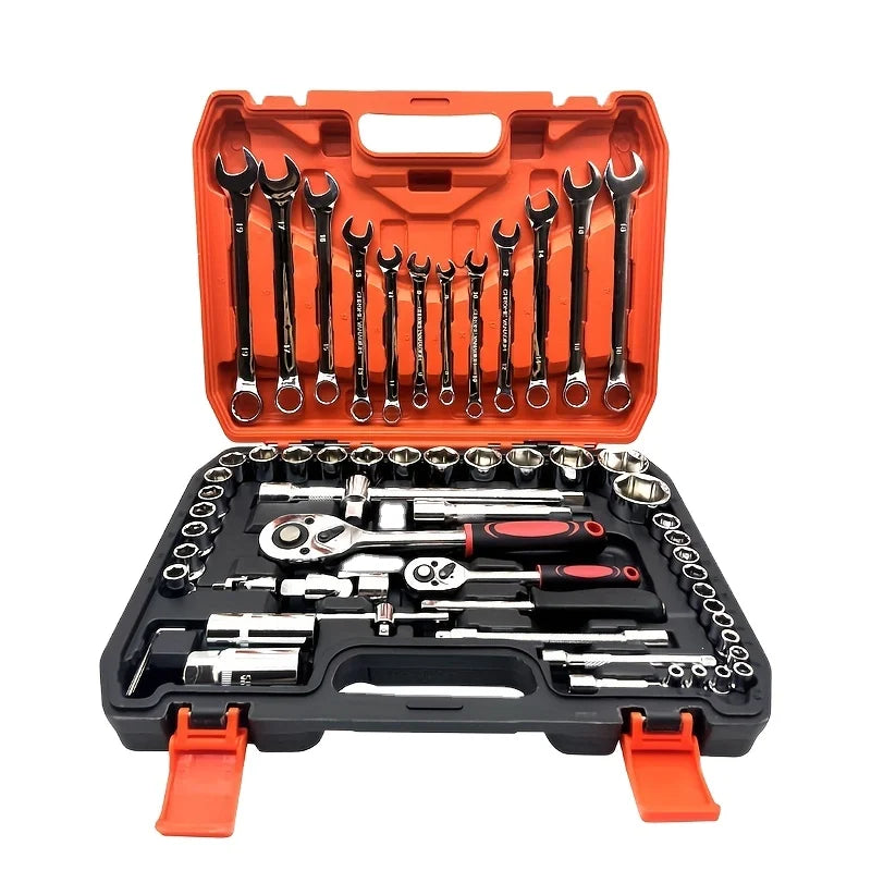 61pcs Automotive Repair Tool Set Quick Machine Repair Socket Wrench Ratchet Wrench Allen Combination Set 24 Teeth OEM Hard Case