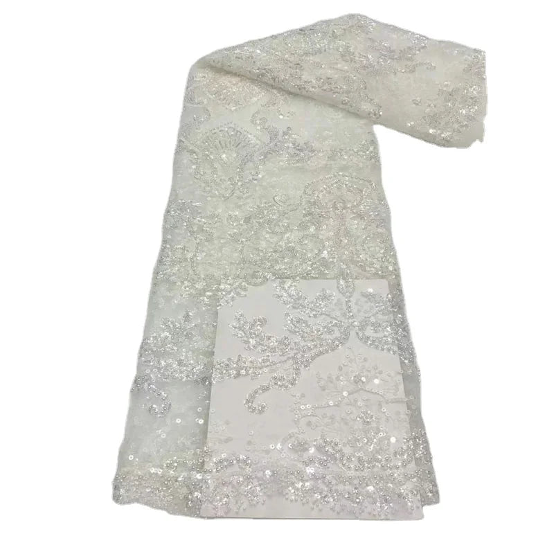 Beading Dress Fabric Shiny Beaded Design Handmade Tulle Mesh Embroidered Sequin Beading Lace Fabric