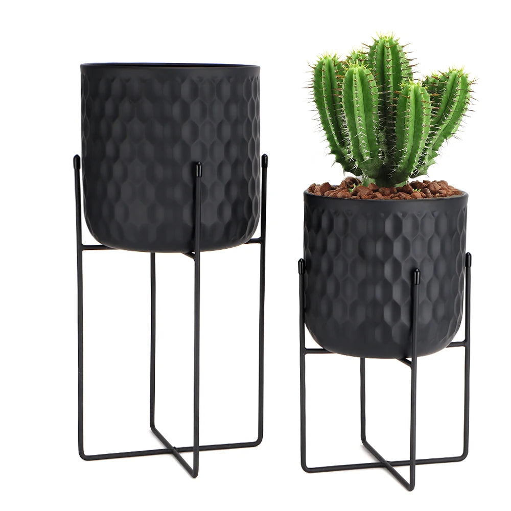 Set of Two Black Metal Plant Stands Flower Stand Holders Modern Plant Holders for Flower Pot Indoor Living Room