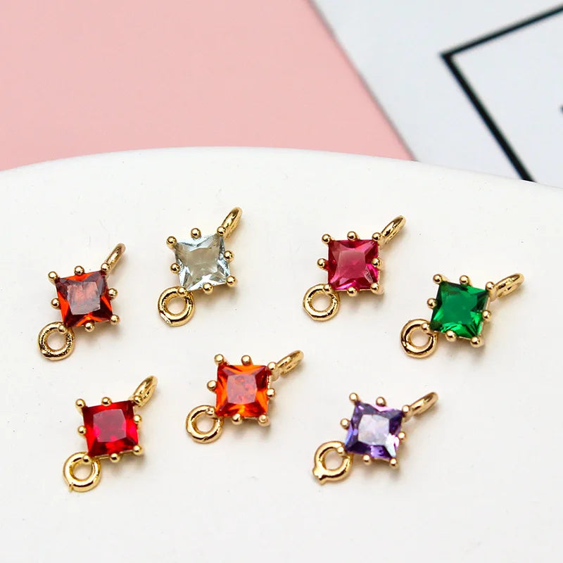 Creative 6*11mm Colorful Diamond Zircon Charm Gold Plated Pendant for Diy Necklace Bracelet Material Jewelry Accessories
