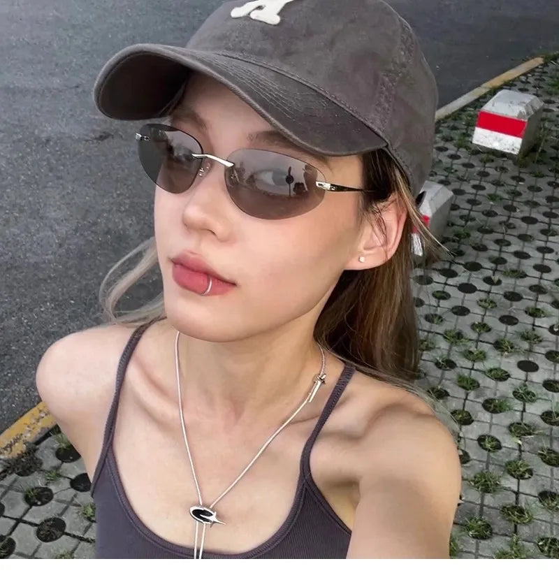 Ade Wu 2025 Fashion Y2k Rimless Metal Sunglasses  Luxury Brand Retro  UV400 Sunglasses 508