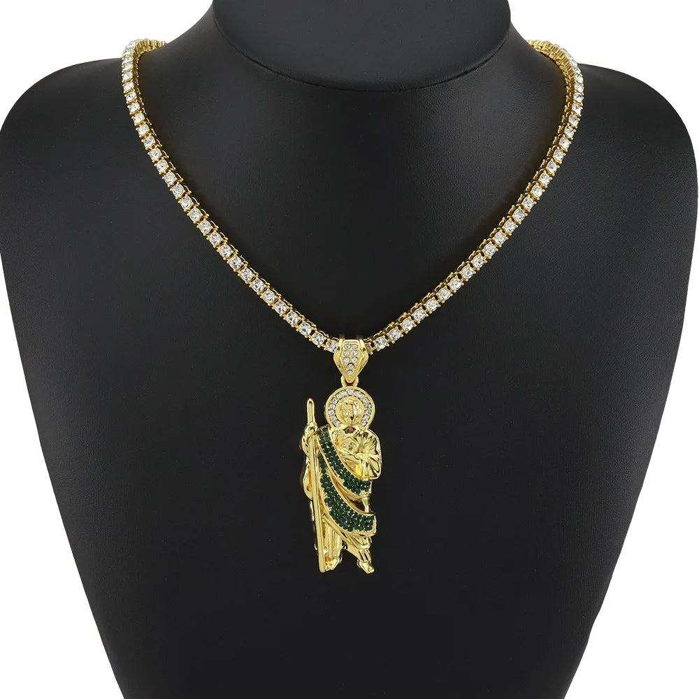 Hip Hop Style Diamond Religious Pendant Tennis Chain0.4cm*16inches18inches20inches22inches24inches Pendant 7.8cm*2.6cm in Stock