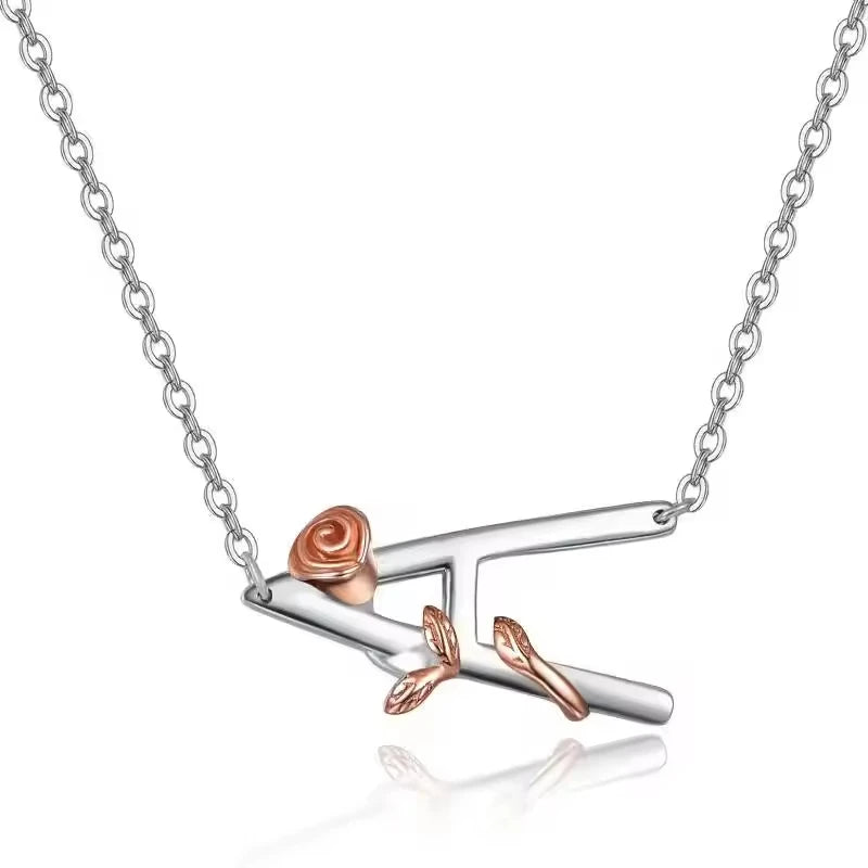 Fine Jewelry S925 Sterling Silver Rose Letter Initial a Sideways Large Alphabet Necklace