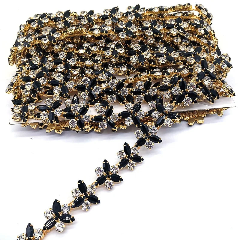 Black Crystal Rhinestone Trim Sewing Accessory Flat Back Embellishments for Clothing
