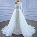 Rsm67345 Luxury One-Shoulder Strappy Pearl Halter Wedding Dress With Beading