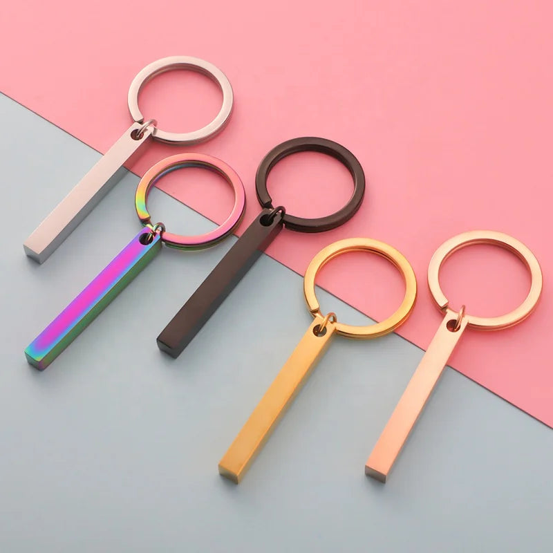 Personalized Non Tarnish Silver 18K Gold Plated Blank Bar Stainless Steel Custom Logo Name Keychain