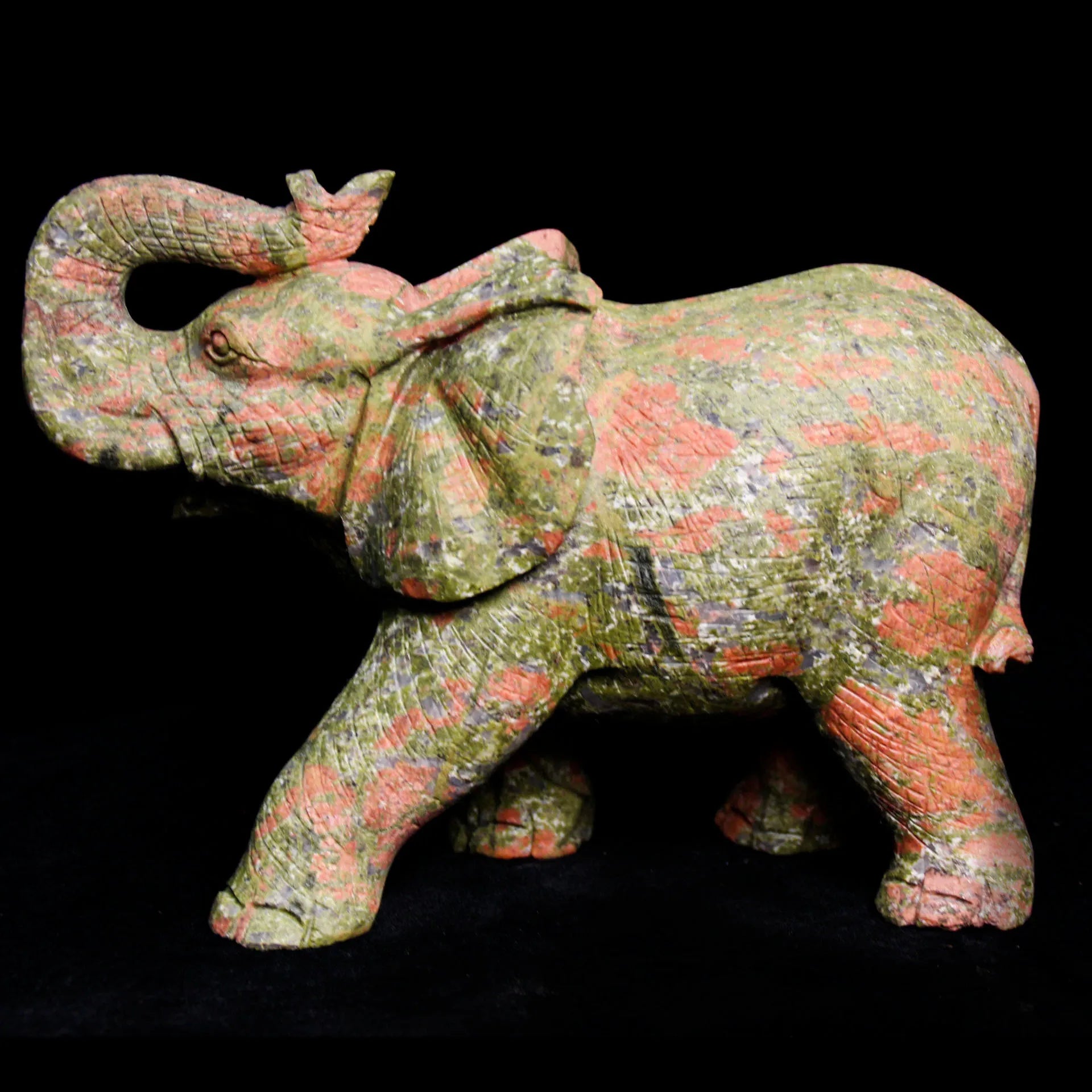 Huiying Natural Crystal 217*153mm Unakite Hand Animal Carvings Cute Hand Made Elephants