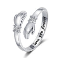 G1927 Personality Gift Engraved Letters Rings Open Adjustable Zircon Self Love Hug Me Hand Ring for Women Girls
