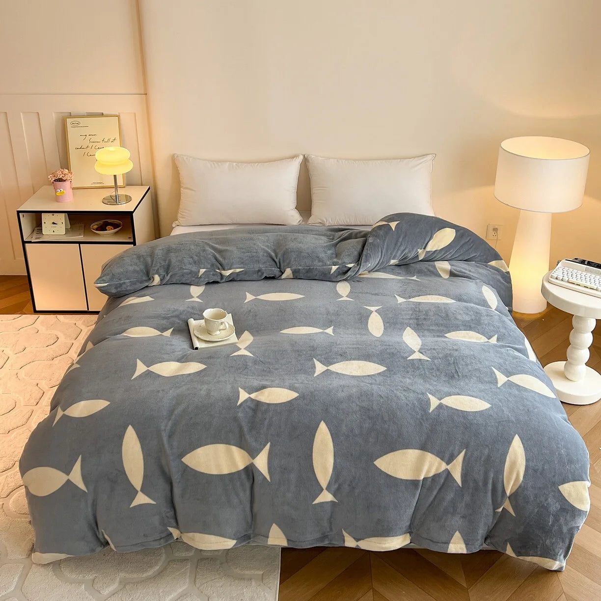 Customized Digital Printing Duvet Cover Milk Velvet Bed Sheet Grey Pillow case Home Textile Bedding Set