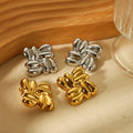 Customized 18K Gold Plated Geometric Hoop Earrings Stainless Steel Sculpted Cable Stud Drop Earrings with Zircon for Gift