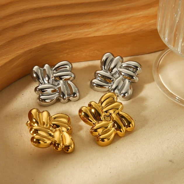 Customized 18K Gold Plated Geometric Hoop Earrings Stainless Steel Sculpted Cable Stud Drop Earrings with Zircon for Gift