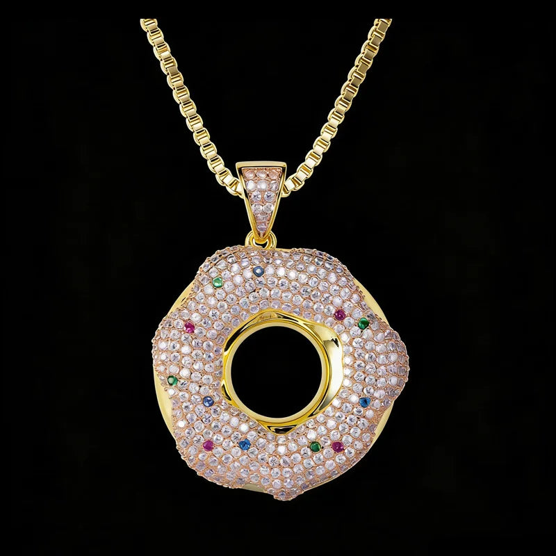 Fashion Design Brass Donut Pendant with Multi-Color CZ Stones for Hip Hop Statement