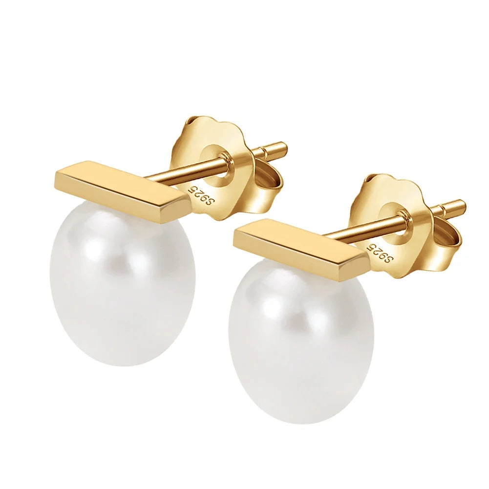 Wholesale Fashion 925 Silver Earring Stud Pearl Earrings Gold Plated Jewelry Freshwater Baroque Pearl Jewelry Earrings Women