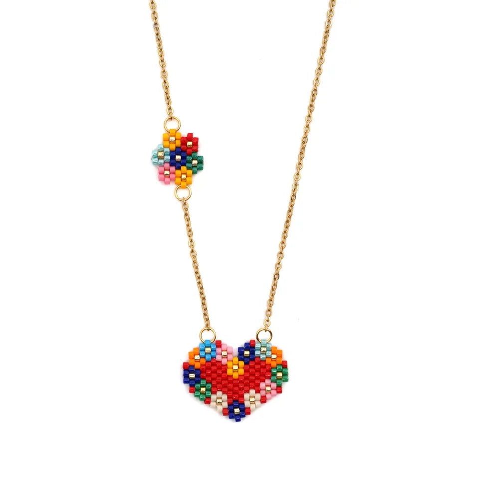 Colorful love Flowers Miyuki Seed Beads Hand-woven Necklace Pendant Jewelry