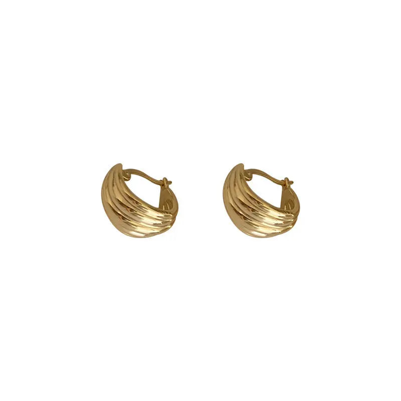 Luxury Korean 18K Gold Plated Jewelry Trendy Shell Droplet Circle Shape Stud Earrings Unique Court Studs