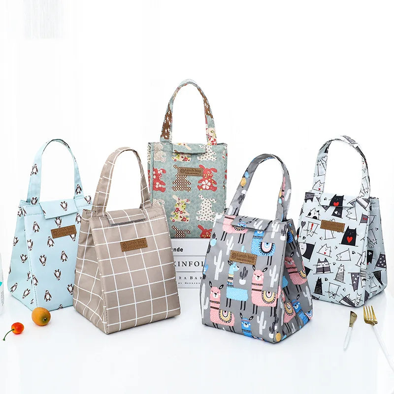 Fashion Cartoon Dot Lunch Bag Insulated Thermal Lovely Cat Breakfast Box Women Portable Hand Pack Picnic Travel Bags