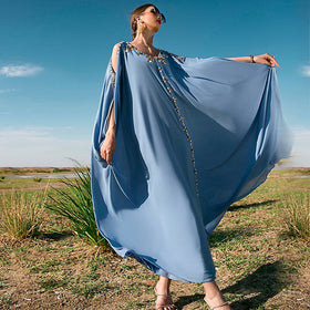 2023 Eid Dresses for Muslim Girl Dubai Off Shoulder Hand Stitching Crystal Dress Robe Muslim Women Dress