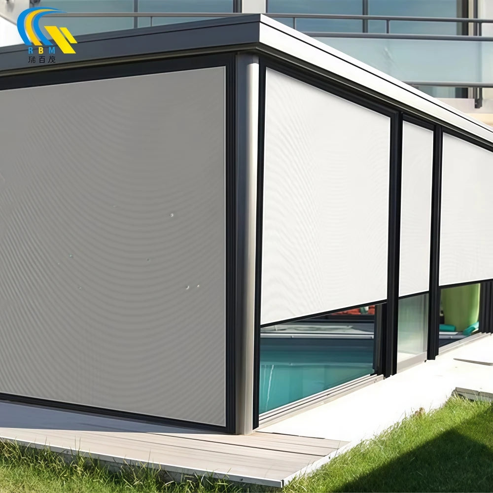 Motorized Zip Screen Roller Blinds Windproof & Waterproof External Blinds for Modern Homes