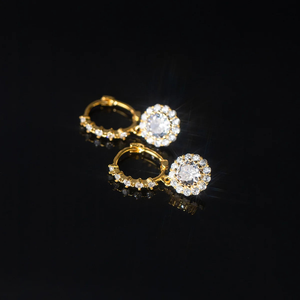 Fashion Fine Jewelry 925 Sterling Silver Sparkling Full Diamond Round Drop Pendant Gold Plated Hoop Earrings for Women