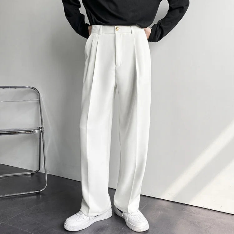 2025 Pants Men Korean Version Lengthened Suit Mopping Pants Men Loose Straight Leg White Casual  Dress Pants