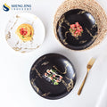 Luxury Round Gold Marble Wedding Dishes White and Black Ceramic Assiette Marbre Dinner Plate for Restaurant Banquet Party