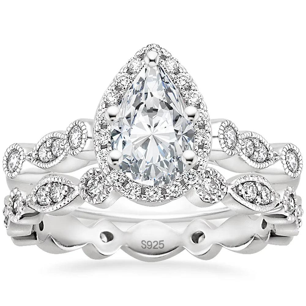 OAHLAN Heart Shaped 14K Gold Plated Zircon Stone 925 Sterling Silver Bridal Sets Rings for Women