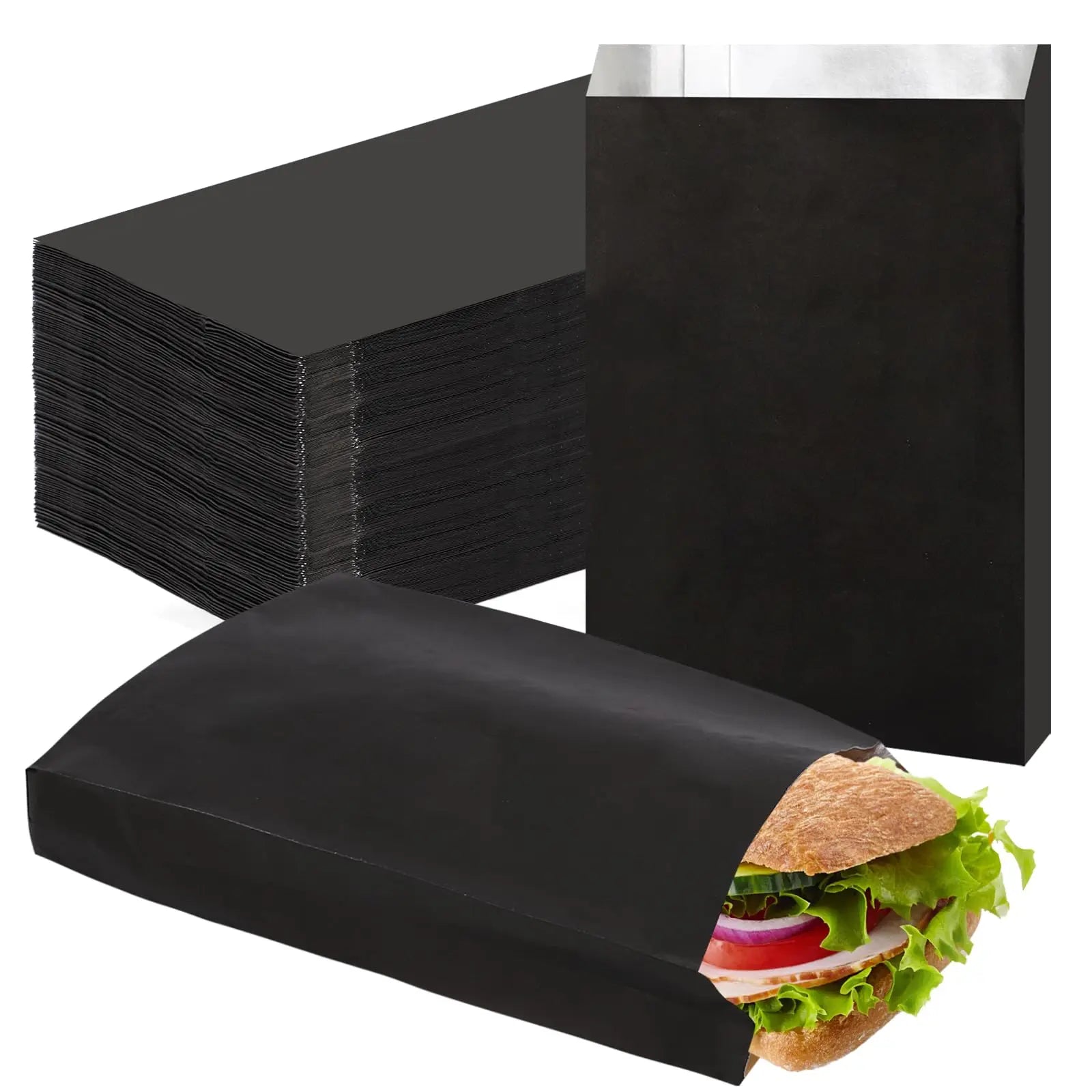 Custom Logo Printing Fast Food Packaging Bags Kraft Takeaway Aluminum Foil Lined Oil Proof Hamburger Paper Bag