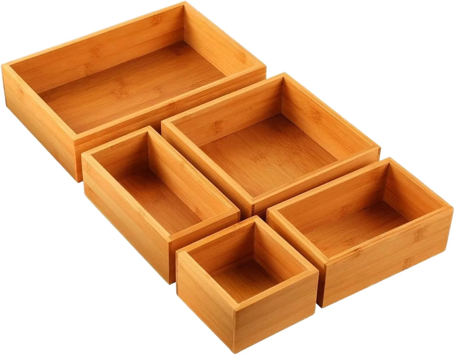 MultiUse Drawer Organizer Set Bamboo Storage Box Drawer Organizer Set Wooden Desk Junk Drawer Organizer Office Home