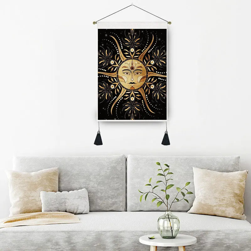 Sun and Moon Kawaii Room Decor Wall Hanging Decor Hippie Mandala Room Tapestry With Tassel