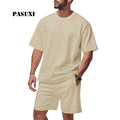 PASUXI Wholesale Mens Summer Tracksuit Set Breathable CheckerboardSports Short Sleeve Casual Athletic Running Jogging Gym Suit