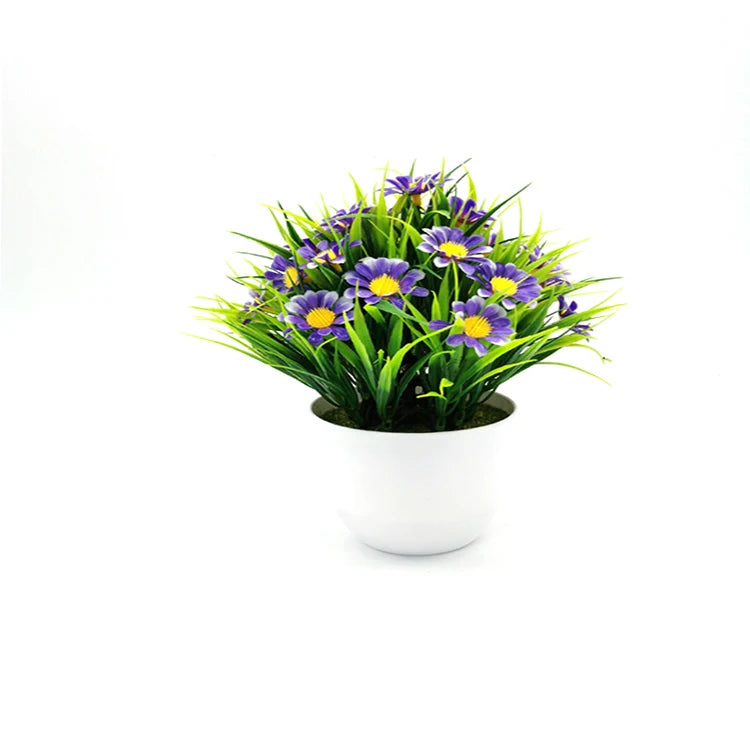 Dropshipping Potted Artificial Daisies Flowers in Pot Silk Bonsai Plants With Vase for Indoor Bedroom Home Decor