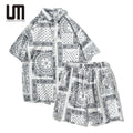 Liu Ming New Products 2024 Summer Fashion Men Casual Printing Loose Short Sleeve T Shirt Suit Two Piece Shorts Set