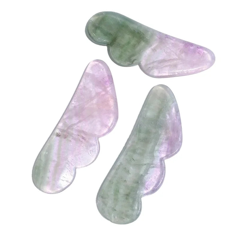 Huiying Customized logo beauty personal care natural Fluorite facial gua sha wing shape guastone