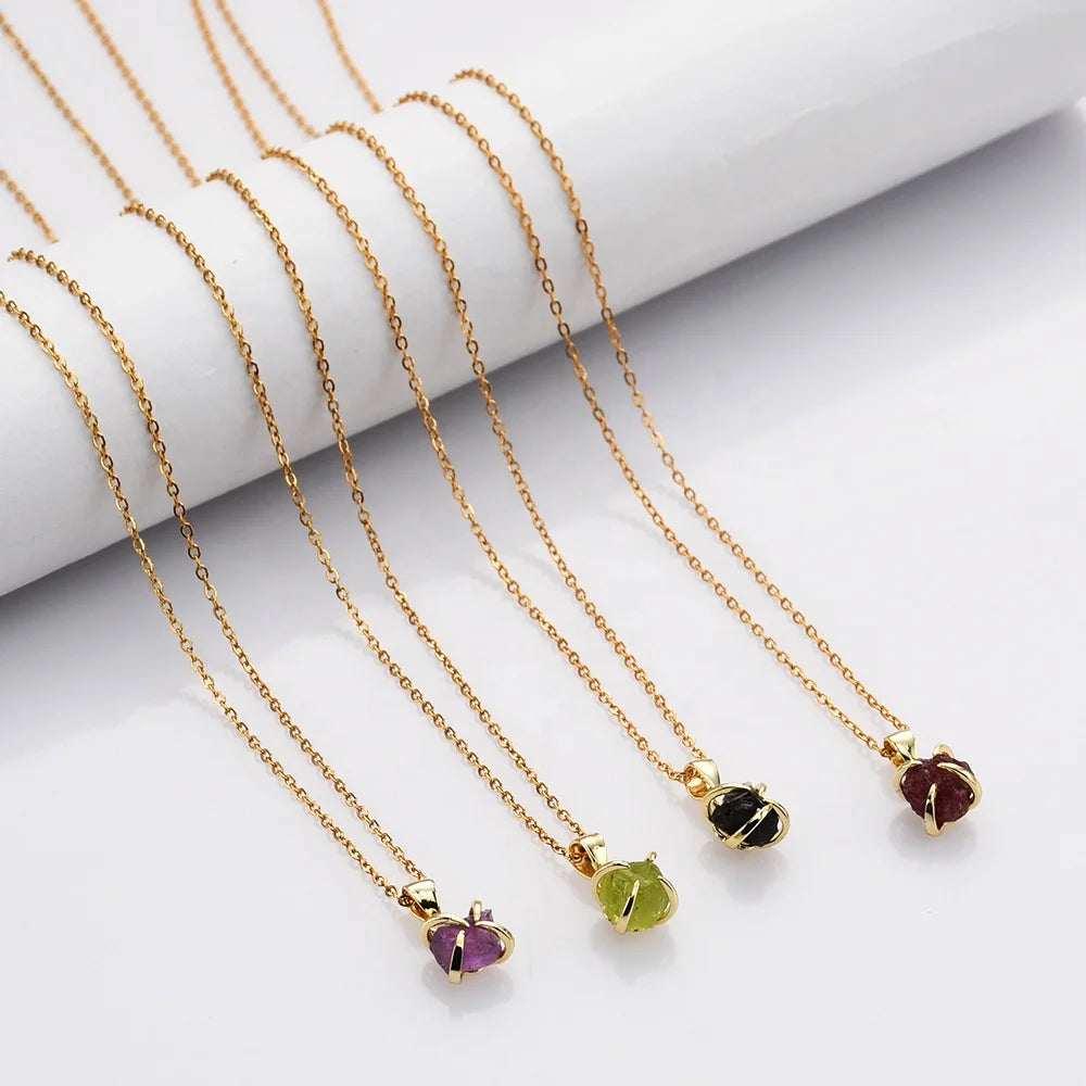 Natural Irregular Rough Crystal Necklace Bijoux Dainty Women Gemstone Birthstone Crystal Necklace Jewelry 2023