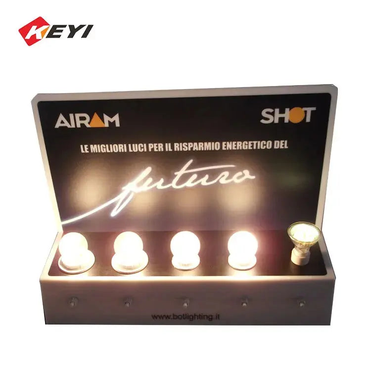Customized Acrylic Desktop LED Lighting Bulb Screen Printing Display Stand Unique Tabletop Acrylic Display Box